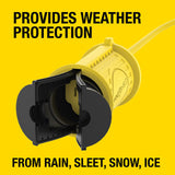 VoltShield 70 ft 12/3 SJTW Heavy Duty All-In-One Weather Protection Extension Cord, Water, Weather & Kink Resistant, Flame Retardant, Yellow, 3 Prong Grounded Plug, Locks Cord Preventing Disconnection VoltShield