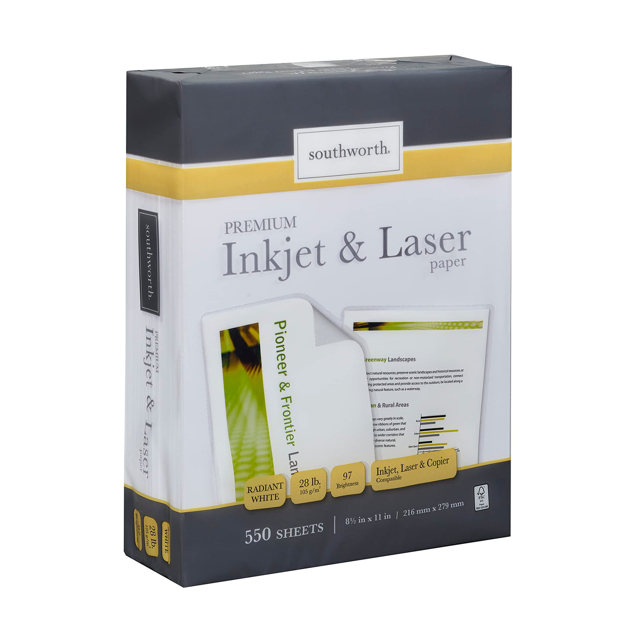 Southworth Inkjet & Laser Printer Paper, 8.5" x 11", 28 lb., Radiant White, 550 Sheets (91723-01) Southworth