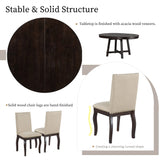 Harper & Bright Designs Round Kitchen Dining Table Set for 4, 5 Piece Farmhouse Wood Round Extendable Dining Table & 4 Upholstered Dining Chairs, Espresso (ST000074AAP-MZJ) Harper & Bright Designs