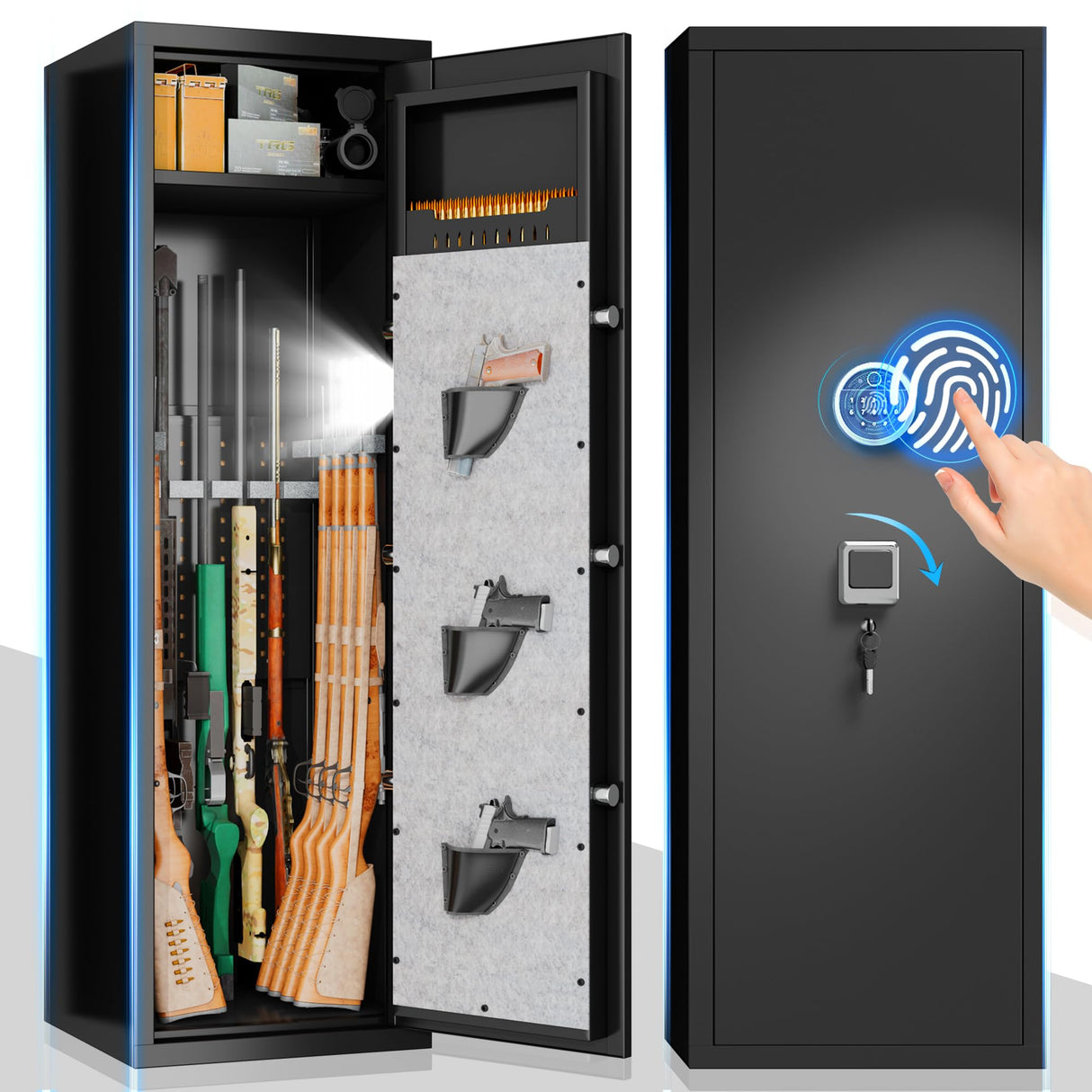 PRESTELION 10-15 Gun Safe,Quick Access Safes for Shotguns,Cabinets with Adjustable Rack,Long Gun Cabinets with Fingerprint/Digital Keypad/Removable Shelf for Rifles Safes PRESTELION