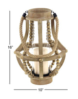 Deco 79 Farmhouse Recycled Wood Candle Lantern, 10" x 10" x 16", Beige, Black, Clear Deco 79