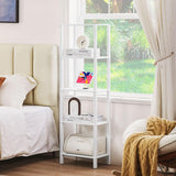 YUFAM 54in Tall Bookshelf 5-Tier Small Narrow Bookcase, Skinny Book Shelf for Small Space, Farmhouse Slim Shelf with Storage, Wood Freestanding Display Thin Bookshelves for Living Room, Office, White YUFAM