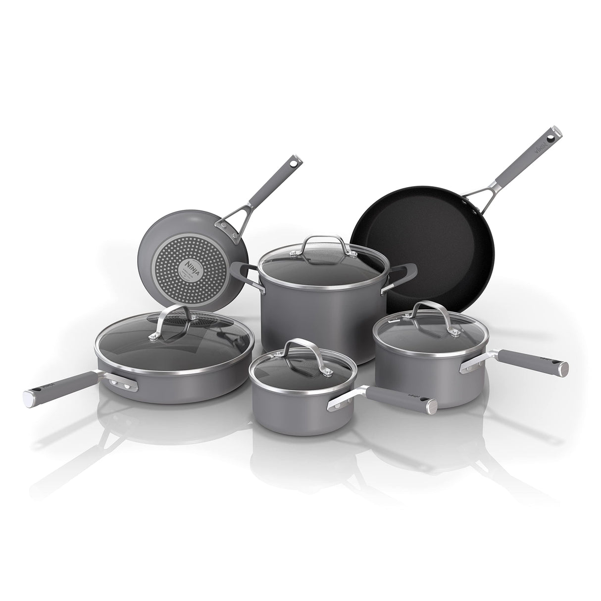 Ninja Pots and Pans Set Non Stick | Comfort Grip 10-Piece Cookware Set with NeverStick | Frying Pan, Sauce Pan With Lid, Stock Pot with Lid, Nonstick, Dishwasher Safe, Oven Safe to 400°F, CW69010 Ninja