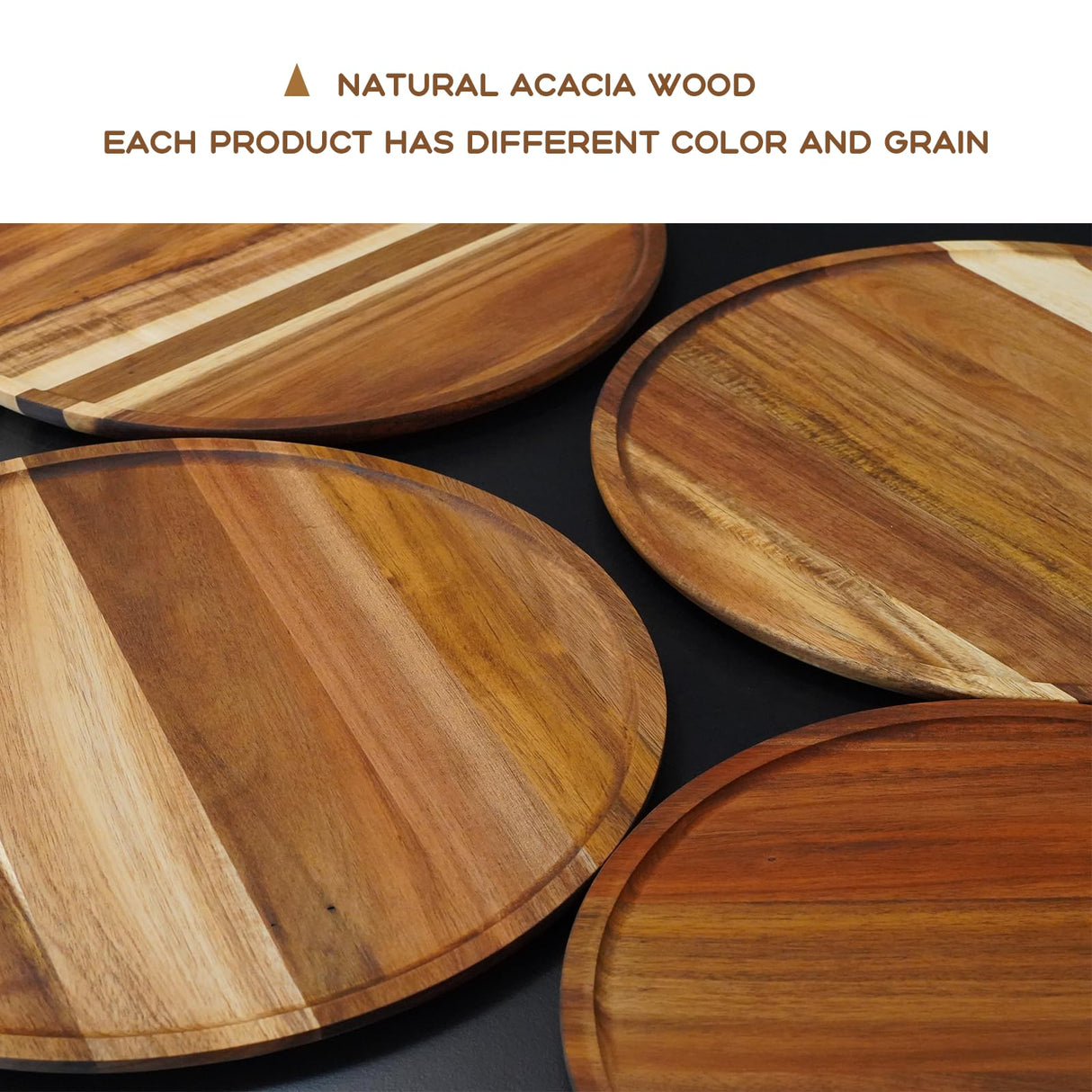 PINXIURY 13.8 Inch Acacia Wood Decorative Serving Tray for Home, Table & Gifts PINXIURY