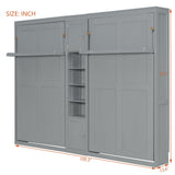 2-in-1 Design Dual Murphy Bed Twin Size with Cabinets and Shelves, Wood Wall Murphy Bed, Can be Folded Platform Bed with Convertible Shelf-Legs for Guest Room Home Office (Gray-7.23) XD Designs