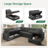 HONBAY Sectional Sleeper Sofa Pull Out Bed with Storage Chaise, Sleeper Sectional Sofa Couch, Sectional Sleeper Bed for Living Room, Dark Grey HONBAY