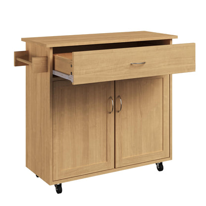 Lavish Home Kitchen Island with Spice Rack and Storage Cabinet - Rolling Cart with Drawers to Use as Coffee Bar, Microwave Stand, or Storage (Oak) - WoodArtSupply