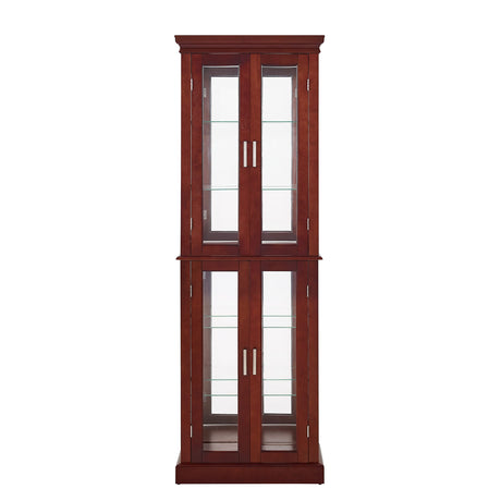 Royard Oaktree Lighted Curio Cabinet Wooden Display Cabinet with Adjustable Tempered Glass Shelves Vintage Accent Storage Cabinet with Mirrored Back Royard Oaktree