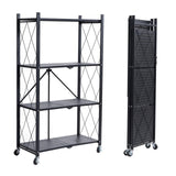 BRIAN & DANY 4-Shelf Foldable Storage Shelves with Wheels, Folding Metal Rack Shelving Unit, Heavy Duty No Assembly Organizer Shelf for Garage, Kitchen, Basement, Pantry, Black BRIAN & DANY