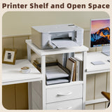 GYIIYUO 94'' Two Person Desk with Charging Station, Long Desk with 3 Fabric Drawers and Printer Shelf, Double Computer Desk, 2 Person Writing Study Table Workstation for Home Office, White GYIIYUO