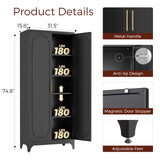 Kubohogar 75" Tall Kitchen Pantry Cabinet with 2 Doors and 4 Adjustable Shelves, Black Metal Storage Cabinets, Kitchen Cupboard for Dinning Living Room, Bathroom, Home Office Kubohogar