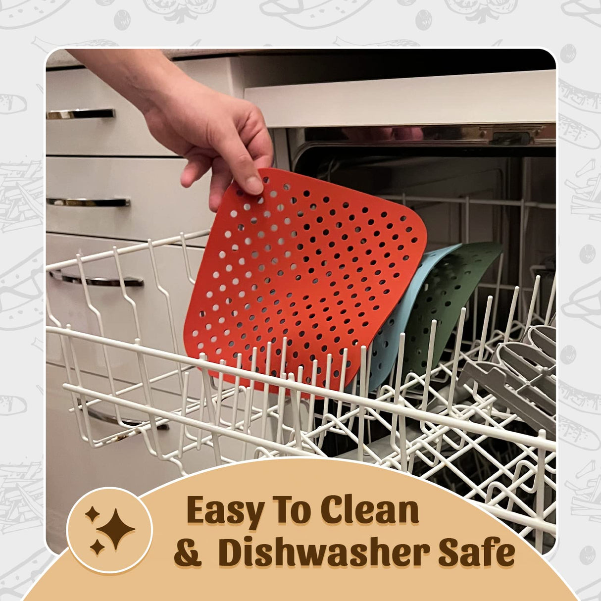 Reusable Silicone Air Fryer Liners 8.5 Inch by Linda’s Essentials (3 Pack, Square) - Non Stick Easy Clean Air Fryer Liners Reusable Mats Air Fryer Accessories Includes Cheat Sheet And Recipe Book Linda's Essentials