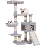 Heybly Cat Tree, Cat Tower for Indoor Cats with Scratching Board, Multi-Level Cat Furniture Condo with Feeding Bowl Light Gray HCT010SW Heybly