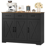 HOSTACK Modern Farmhouse Buffet Sideboard Cabinet, Barn Doors Storage Cabinet with Drawers and Shelves, Wood Coffee Bar Cabinet with Storage for Dining Room, Kitchen, Living Room, Black/Rustic Brown HOSTACK