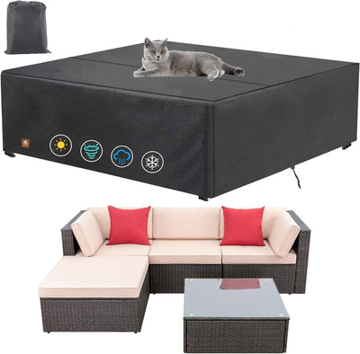 ClawsCover 5-6 Pieces Patio Furniture Sets Covers Waterproof,4 Seater Wicker Rattan Outdoor Sectional Couch Sofa Cover,Fadeless Tearproof Patio Table Set Cover,Rectangle,85Lx59Wx25H Inch