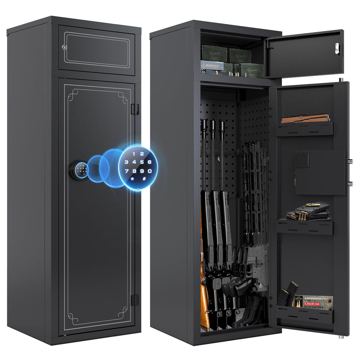 KAER 12-15 Gun Safe for Rifles and Pistols, Electronic Firearm Cabinet for Rifles & Shotguns Large Home Rifle Safe with Removable Shelves & Dedicated Lockbox KAER