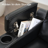 Electric Power Recliner Chair with LED Lights, Home Theater Seating with Swivel Tray Table, Faux Leather Recline Single Sofa Chair for Living Room with Hidden Arm Storage, Cup Holders, Black, 1 Piece Comfort Stretch