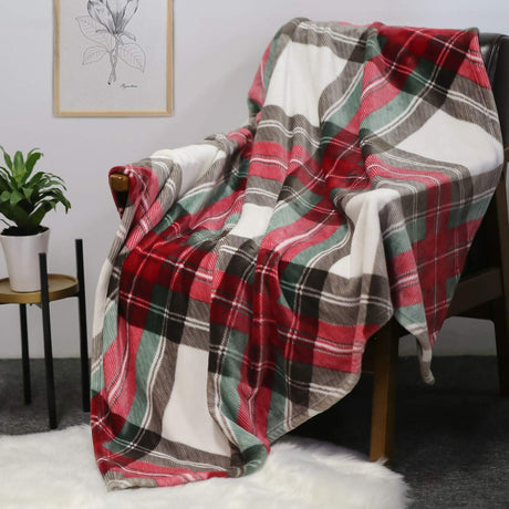 HOMRITAR Ultra Soft Throw Blanket with Plaid, Cozy Flannel Fleece Luxury Blanket for Bed, Sofa and Couch (50 x 60 inch, Red) HOMRITAR