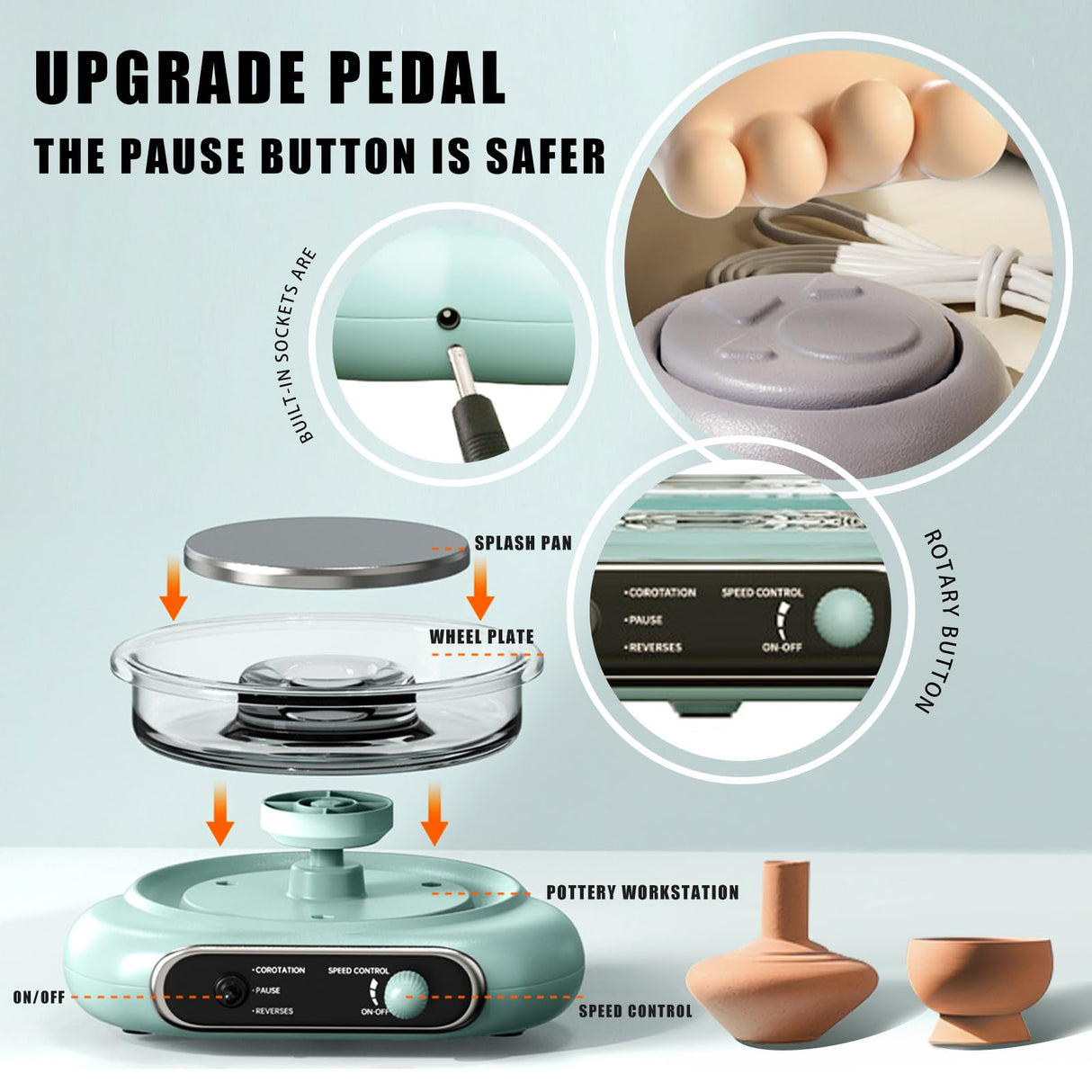 BIYQFCR Mini Pottery Wheel - 4.7Inch Rotating Electric Pottery Wheel, Pottery Wheel for Adults,Comes with 8Plastic Tools and 6Clay Sets,Suitable for Kids,Teenagers and Adults Beginners Craft Clay Kit BIYQFCR