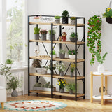 Industrial 5-Tier Rustic Oak Bookshelf with Open Shelving Unit by FATORRI FATORRI