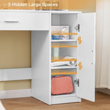 Quimoo Makeup Vanity Desk with Mirror and Lights, Vanity Desk with Large Drawer & Shelves & Cabinet, 3 Color Modes & Adjustable Brightness, Dressing Table Set for Bedroom,White Quimoo