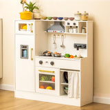 Kids Kitchen Playset, Realistic Wooden Kitchen Playset for Toddlers & Kids with Lights, Sounds & Storage, Ideal Gift for Boys & Girls deli