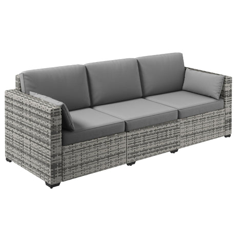 Outsunny Patio Couch PE Wicker Deep Seating Outdoor Sofa with Removable Cushions, 3 Seater Rattan Sofa, Outdoor Furniture for Balcony, Deck, Garden and Poolside, Gray Outsunny