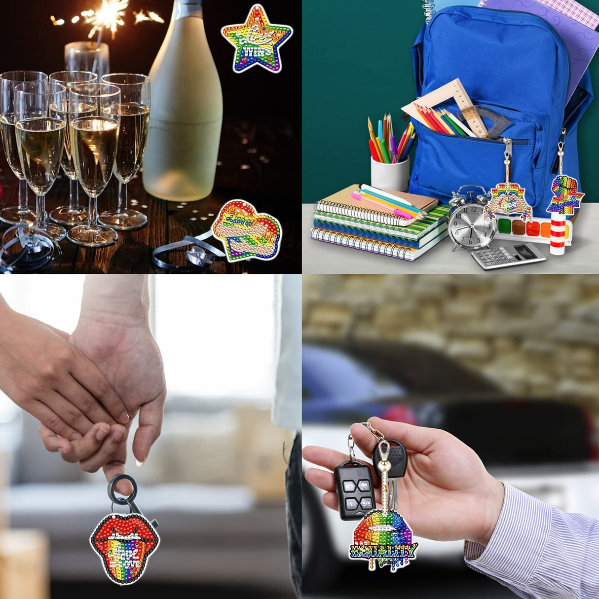 EVECILOO 12 Pieces Rainbow DIY Diamond Key Chain, 5D Diamond Art Ornaments, Pride Month Key Chains, Diamond Art Painting Ornaments with Tray Drill Pen for Gay Pride & LGBTQ Party Gift EVECILOO