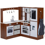 BRINJOY Corner Play Kitchen for Kids, Wooden Toddler Kitchen Playset w/Faucet, Sink, Microwave, Oven, Apron, Blackboard, Storage Cabinets, Pretend Cooking Toys w/Sound & Light Gift for Ages 3+ BRINJOY