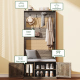 HOVANESTY Hall Tree with Bench and Shoe Storage, 5-in-1 Entryway Bench with Coat Rack, Padded Seat Cushion, 7 Tri-Hooks, Adjustable Shelf, Farmhouse Boho Furniture Organizer for Hallway, Ash Gray HOVANESTY