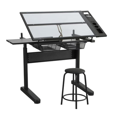Msaleen Upgraded Glass Drafting Table Desk – Adjustable Height Adjustable Drawing Desk Craft Work for Artists and Designers (Black, 29.52''- 41.33'' H)