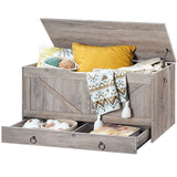 HOOBRO Storage Chest, 39.3" Toy Chest with Drawer, Wooden Storage Bench, Sturdy Entryway Bench Supports 220 lb, Shoe Bench, Safety Hinge, U-Shaped Opening, Easy Assembly, Greige BG710CW01G1 HOOBRO