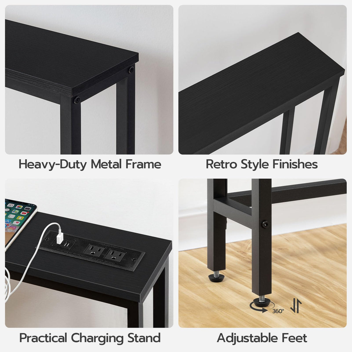 HOOBRO 47.2" Skinny Console Table with Power Outlets, 5.9" Behind Couch Table with Charging Station, Narrow Sofa Table, Long and Thin Table for Entryway, Living Room, Black BB15XG01G1 HOOBRO