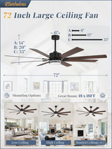 Fanbulous 72 Inch Large Ceiling Fans with Lights, Farmhouse Ceiling Fan with Light and Remote, Dual Finish 8 Blades, Reversible DC Motor,3 CCT, 6 Speed, Modern Ceiling Fan for Living Room Patio, Black Fanbulous