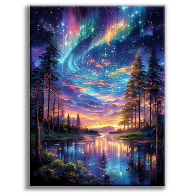 Offito Starry Sky Diamond Art Kits for Adults, 5D Aurora Lake Diamond Painting Kits for Beginners, Fantastic Landscapes DIY Full Drill Dots Gem Art Paint for Home Wall Decor 12 x 16 Inch