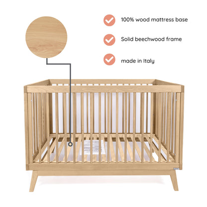 dadada Baby Soho 3-in-1 Convertible Crib – Made in Italy, GREENGUARD Gold, Adjustable Mattress Height, Solid Beechwood – Baby-Safe Finish, Modern - WoodArtSupply