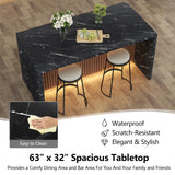 63" Large Imitation Marble Dining Table for 4-6 People, Island Table with LED Lights, Mordern Marble Stripes Kitchen Dining Table with Grille design for Dining Room, Home, Office, Living Room (Black) Gyfimoie
