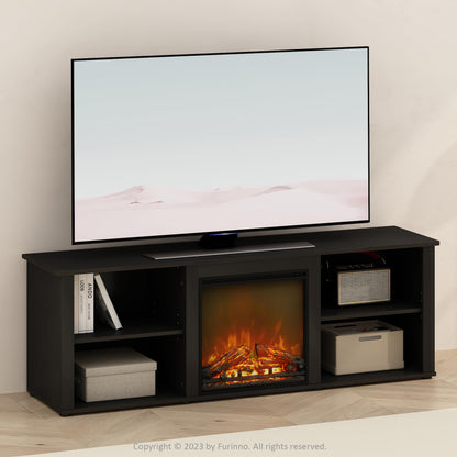 Furinno Jensen No Heat Decorative Electric Fireplace TV Stand, Entertainment Center for TV up to 70 Inch, Americano