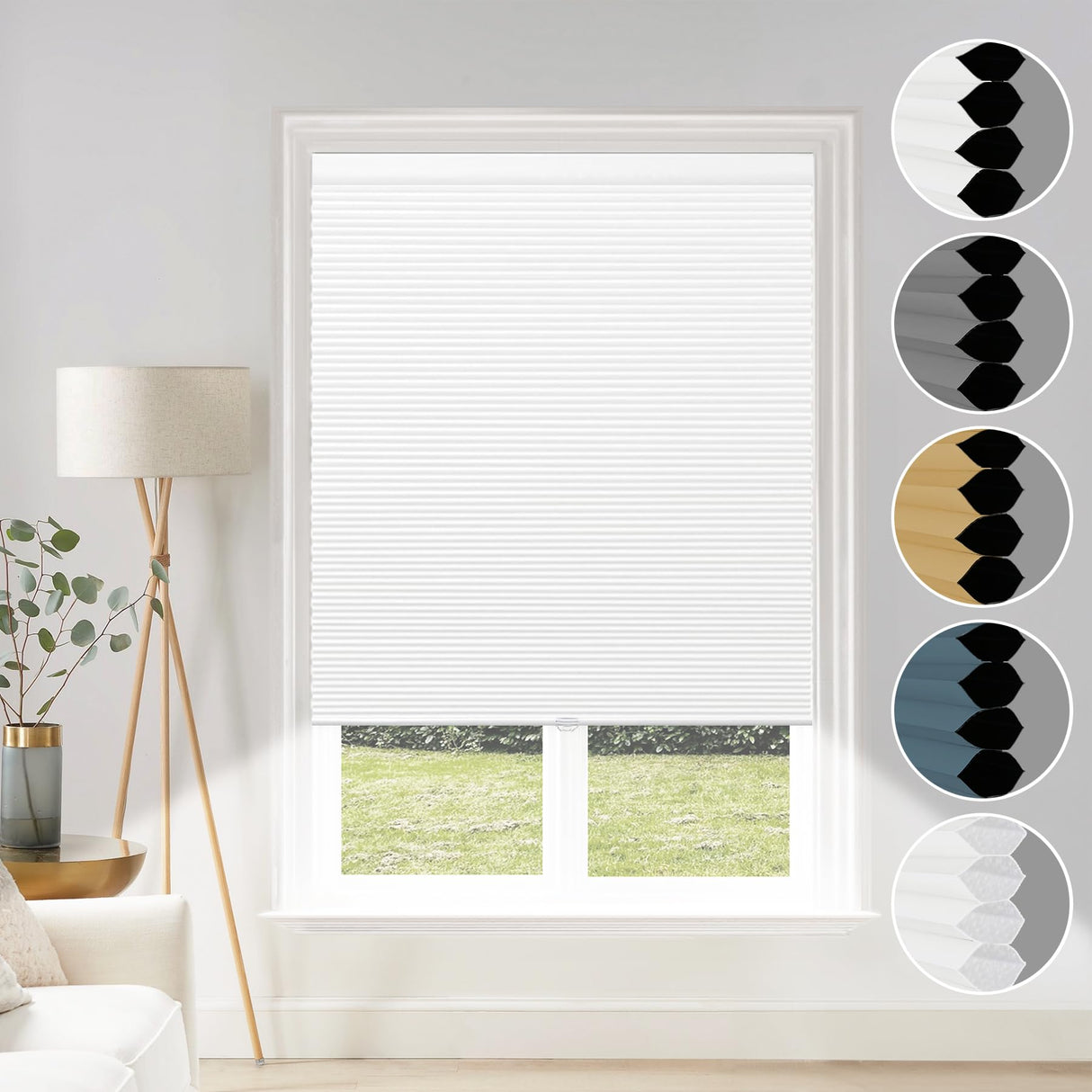 Blackout Shades Cordless Blinds Cellular Fabric Blinds Honeycomb Door Window Shades 34x64, White-White Grandekor