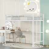 Harper & Bright Designs Twin Size Metal Loft Bed Frame, Loft Bed with L-Shape Desk and Metal Grid, Space Saving Loft Bed with Desk Underneath for Kids,Teens,White Harper & Bright Designs