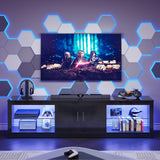 Bestier LED TV Stand for 75 Inch TV Large Entertainment Center Gaming with Storage Glass Shelves Two Cabinets Modern TV Console for Living Room Bestier