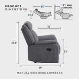 Lexicon Manual Double Reclining Loveseat, Polished Microfiber Manual Wall Hugger Loveseat Recliner for Living Room, Center Storage Console/Cup Holders, Easy Assembly, Gray Lexicon
