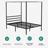YITAHOME Metal Four Poster Canopy Bed Frame 14 Inch Platform with Built-in Headboard Strong Metal Slat Mattress Support, No Box Spring Needed, Black, King Size YITAHOME