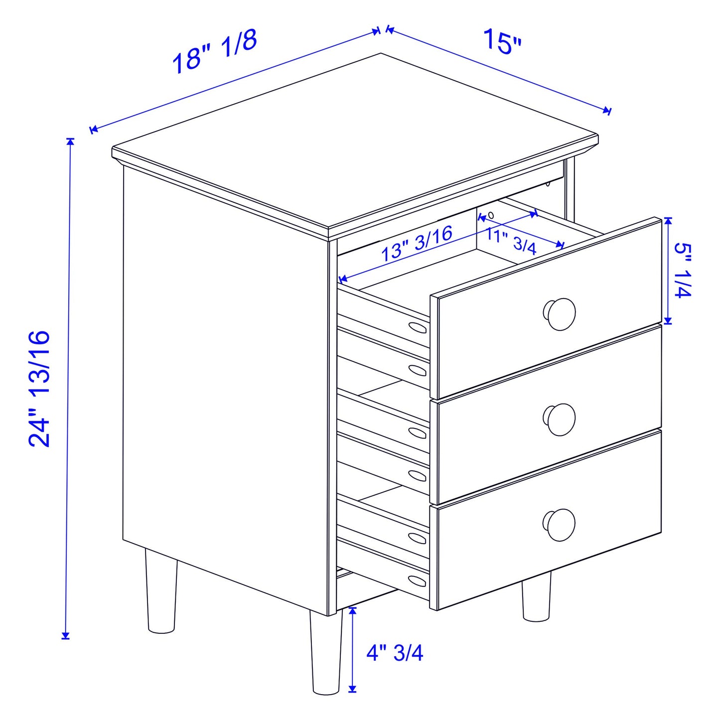 Walker Edison Traditional Wood 3 Drawer Nightstand Side Table Bedroom Storage Drawer and Shelf Bedside End Table, 18 Inch, Walnut