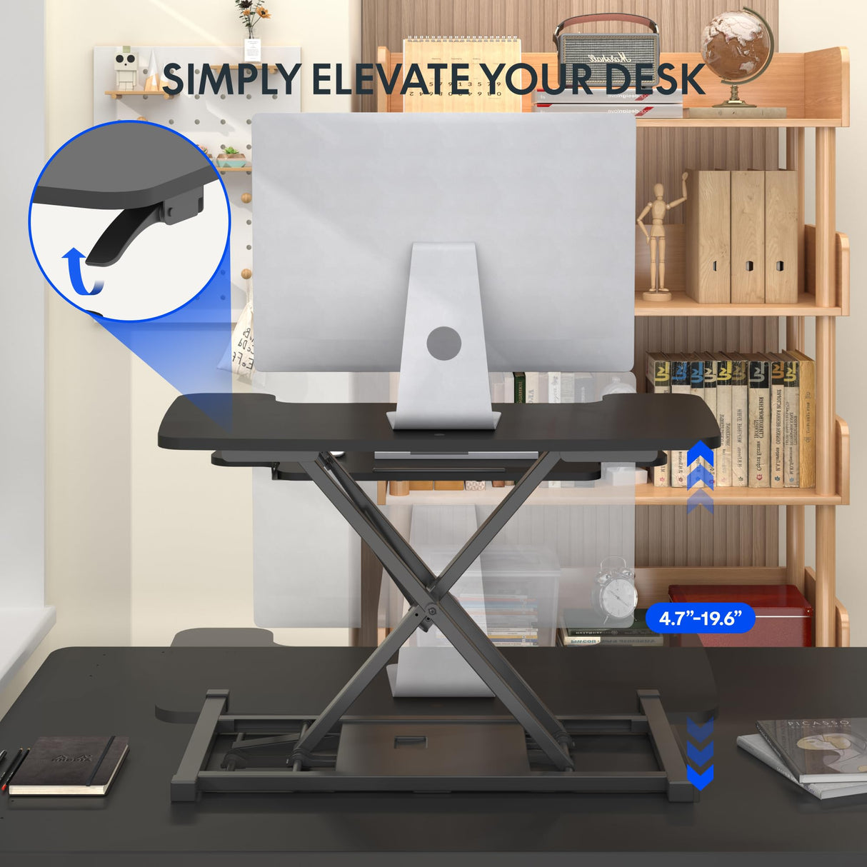 FLEXISPOT 32-inch Height Adjustable Standing Desk Converter, Quick Sit to Stand Tabletop Dual Monitor and Laptop Workstation with Wide Keyboard Tray, Black FLEXISPOT
