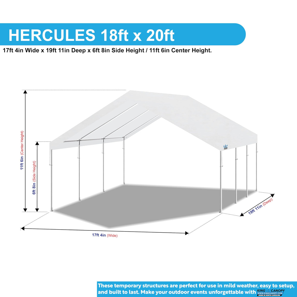 King Canopy Hercules 18-Feet by 20-Feet, 2-Inch Hammertone Steel Frame w/Buttons, 8-Leg, Carport, White King Canopy