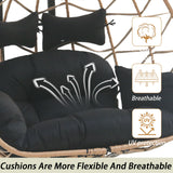 Jadoxy 2 Person Hanging Egg Chair with Canopy, Outdoor Rattan Swing Hammock Basket Chair with Soft Cushion, Wicker Egg Chair for Outdoor Patio, Balcony, Garden (Black) Jadoxy