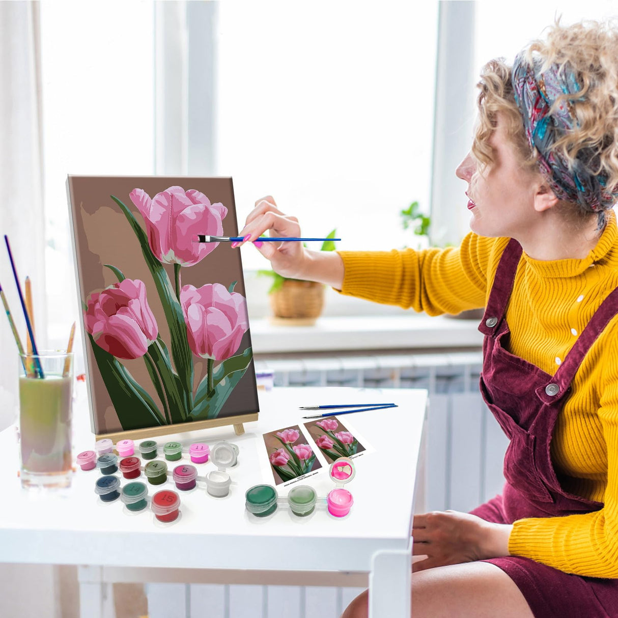 JOOZ Paint by Numbers Kit for Adults Flowers Paint by Numbers Kit with Frame DIY Tulip Paint by Number with Easel Floral Adult Paint by Number Kits Canvas for Gift Home Wall Decor 7.87x11.81 Inch JOOZ