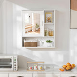 VECELO Bathroom Wall Cabinet with Mirror, Wall Mounted Medicine Cabinets with Door and 3 Open Shelves, Adjustable Shelf, 16.8 x 22.5 x 7.2 Inches, White VECELO