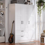 3 Doors Wooden Wardrobe Closet Armoire, White Storage Cabinet for Hanging Clothes, Bedroom Large Capacity Freestanding Armoire,Wood Wardrobe Combination with Shelves (2drawer, White) Fenghua Lizhi